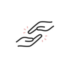 Obraz premium サポート・協力・パートナーをイメージした手を取るハンドアイコン (線画・シンプル)