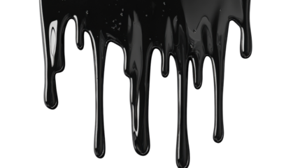 Black paint dripping down on transparent background