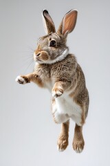 Obraz premium Energetic Brown Rabbit Leaping Dynamically in Studio Setting