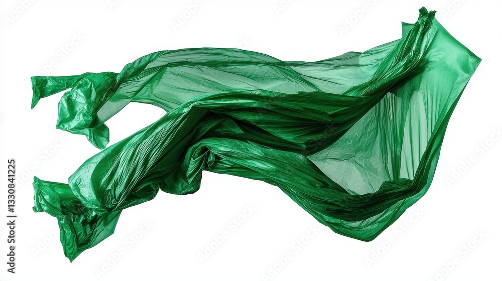 Poster flowing shimmering green sheer fabric in dynamic organic motion creating an minimalistic background 