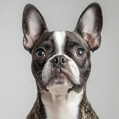 Cute Boston Terrier Dog Portrait: Playful, Adorable Pet Indoors