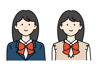 黒髪ロングの女子高生 ブレザー ベスト