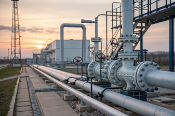 Fototapeta premium Industrial Pipeline System at Sunset