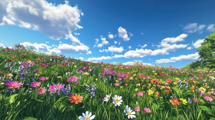 Vibrant Wildflower Meadow Under a Sunny Sky