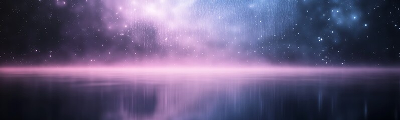 Obraz premium A stunning cosmic landscape with vibrant colors mirrored on tranquil waters.