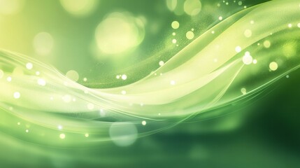Fototapeta premium Abstract green background featuring wavy lines and sparkling bokeh lights