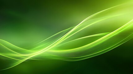 Naklejka premium Glowing green abstract waves with gradient background and light effects