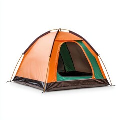 Vibrant Orange and Green Camping Tent with Open Entrance