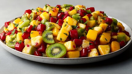 Colorful Tropical Fruit Salad with Mango, Kiwi and Pomegranate