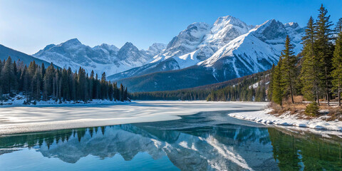 Stunning Frozen Lake with Snowy Mountains &ndash; Winter Wonderland Scenery