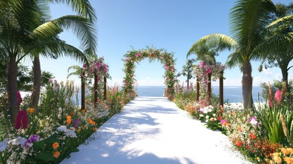 Fototapeta premium Tropical Floral Wedding Arch Pathway