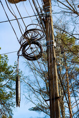 Dangling wires from street electric poles