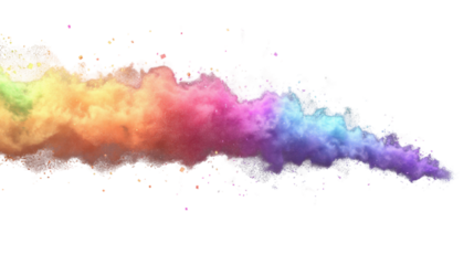 Rainbow colored smoke trail expanding on transparent background