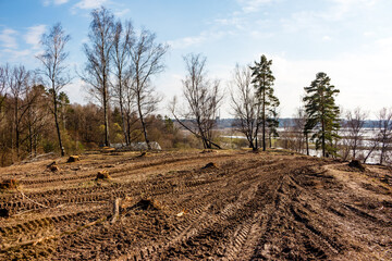 Clearing a plot of land on a hill with cutting down trees