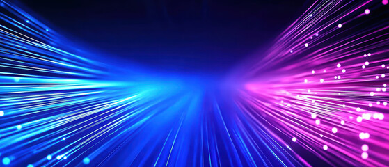 Blurred wave fiber optic, Abstract blue and pink light streaks create dynamic, blurred wave effect