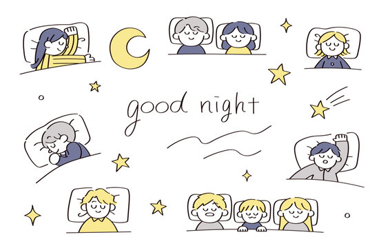 眠っている人のイラストセット