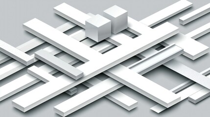 Abstract Composition of Geometric Shapes and Lines in Monochrome White Design Aesthetic