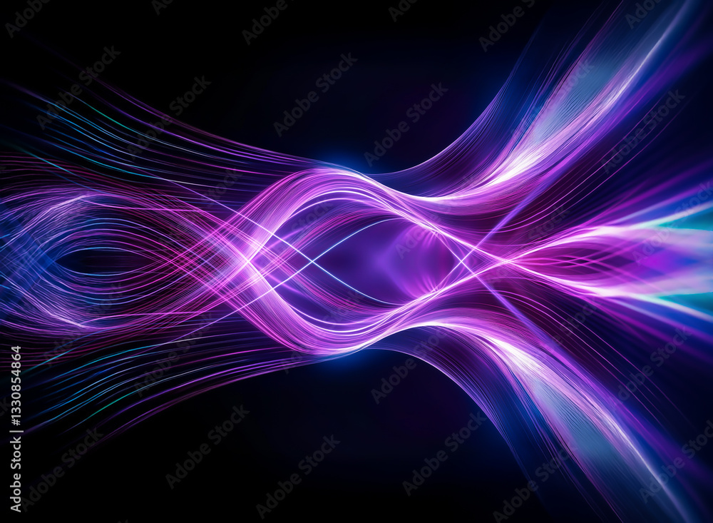 Poster abstract image showcases dynamic flowing lines in vibrant purple and blue hues, creating a sense of 