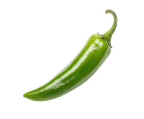 Fresh serrano pepper, isolated on a white transparent background. High-quality cutout with vibrant green color, detailed texture, and natural shape. Ideal for food design and culinary projects