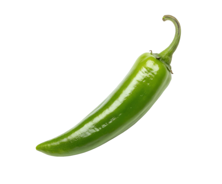 Fresh serrano pepper, isolated on a white transparent background. High-quality cutout with vibrant green color, detailed texture, and natural shape. Ideal for food design and culinary projects
