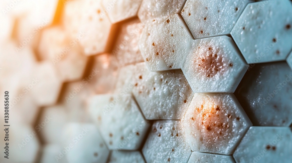 Poster hexagonal pattern: a close-up of a detailed hexagonal pattern, potentially representing cells or abs