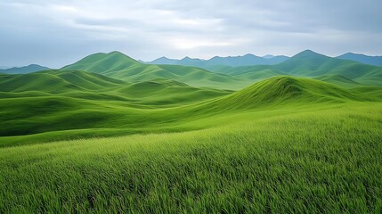 Naklejka premium Thick, lush grass blankets the earth, creating a comforting and untouched paradise. Each blade stands tall, swaying in harmony, as if whispering secrets to the open sky