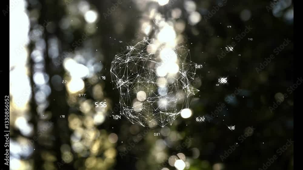 Poster geometric network animation with sunlight filtering through blurred natural background