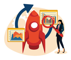 work flow process concept with tiny people.