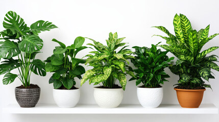 Green plants planted in flowerpots by the wall
