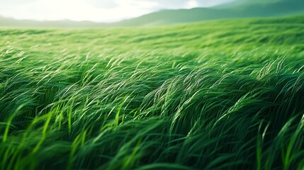 The grassland stretches endlessly, its emerald-green blades swaying in the gentle breeze like an ocean of silk