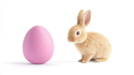 Obraz premium Happy easter bunny with pink egg spring wonderland animal portrait