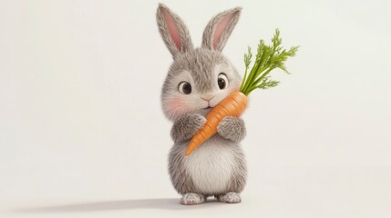 Obraz premium Happy easter bunny with carrot spring illustration joyful cute rabbit