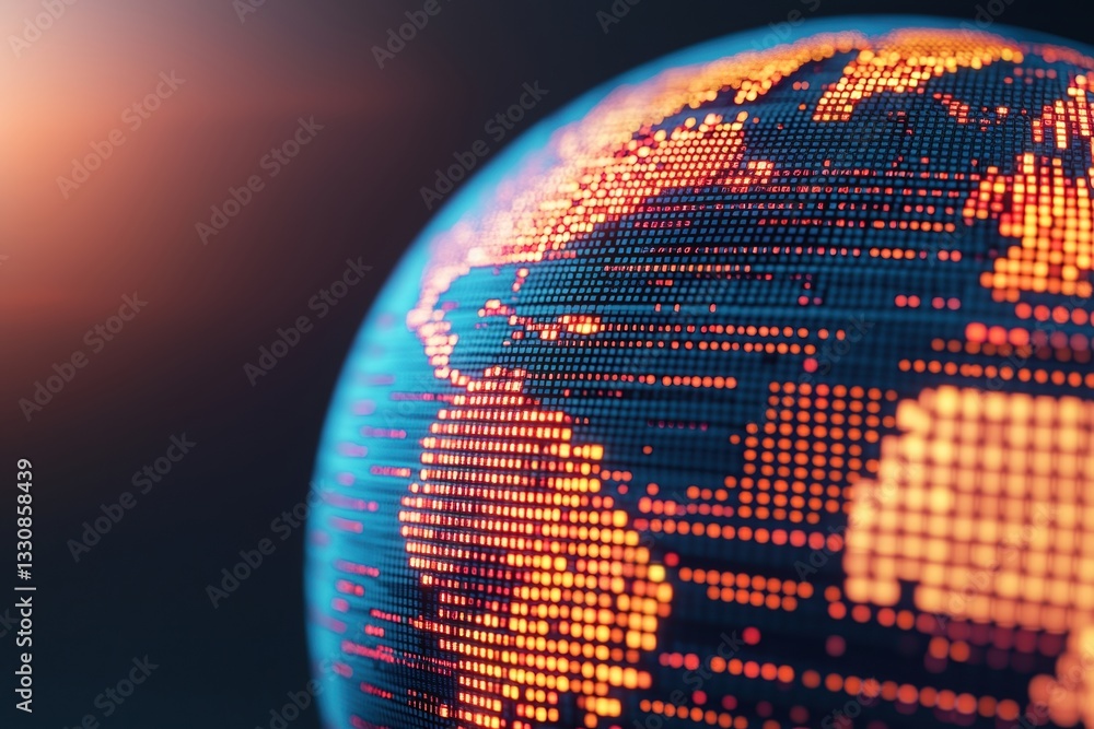 Poster economic stability policy concepts. digital globe with illuminated continents and dots in close-up v