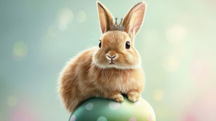 Fototapeta premium Happy easter bunny on colorful egg spring garden animated joyful scene