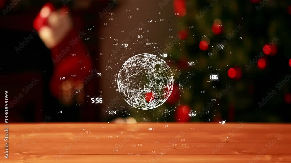 Aufkleber digital globe with data points animation over festive christmas background