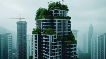 Fototapeta premium Futuristic self-sustaining skyscraper showcased in urban landscape modern architecture gigapixel standard