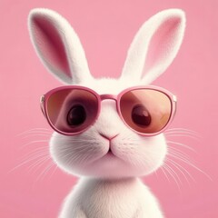 Fototapeta premium Whimsical Cool Bunny Sporting Trendy Sunglasses with a Playful Expression in a Minimalist Isolated Setting