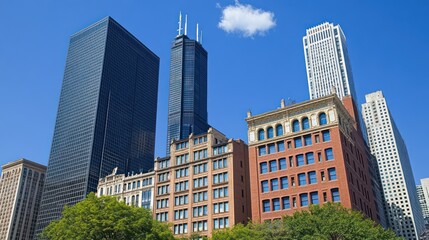 Chicago Skyline, Old and New Buildings