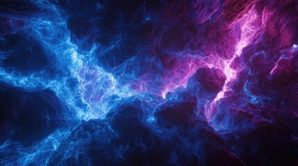 Vibrant Electric Cloud Formation with Blue and Pink Neon Glows in Abstract Cosmic Space Scene