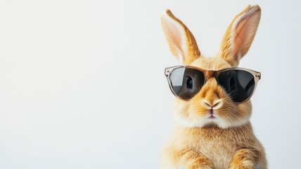 Happy easter bunny in sunglasses celebrating easter day fun rabbit