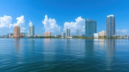 Fototapeta premium Miami Skyline Reflects on Calm Water