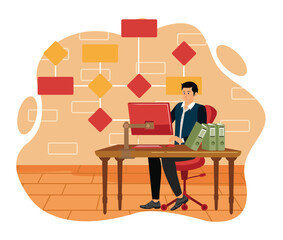 Concentrated man analyze project requirements.