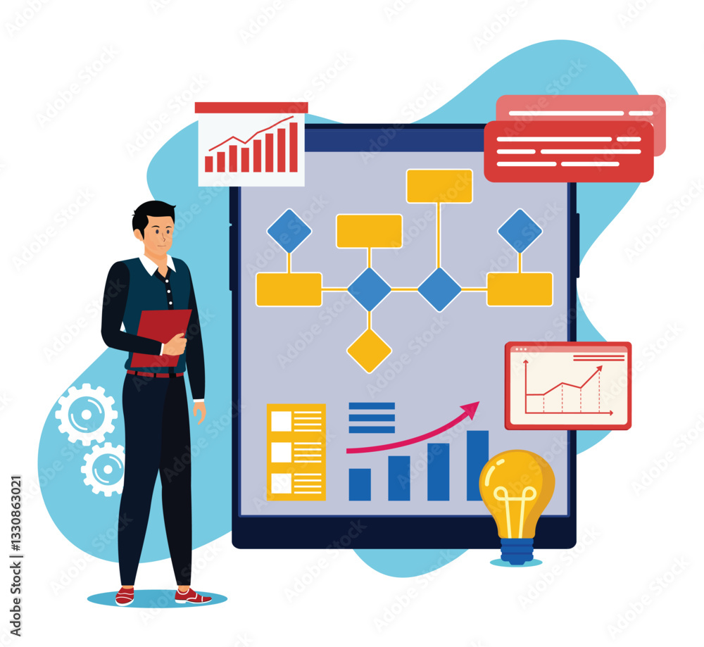 Poster project initiation concept. project management data analysis tasks.
