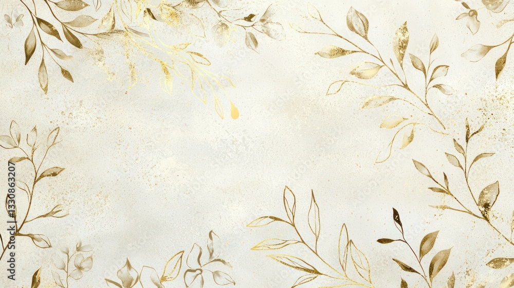 Poster golden botanical line patterns over a soft ivory texture for a high-end design