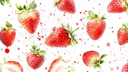 96.A modern and artistic set of strawberry packaging templates, incorporating watercolor illustrations of ripe, red strawberries. The soft, fluid strokes of the watercolor technique lend a delicate,