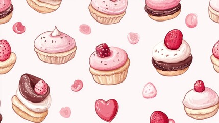 104.Seamless Pattern with Cute Pink Desserts: