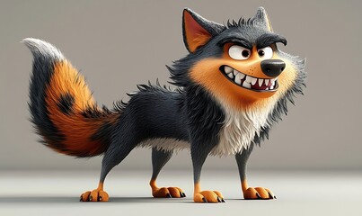 Obraz premium Cartoon Wolf Character With Gray Fur And Orange-Brown Tail