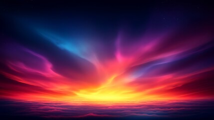 Fototapeta premium Vibrant Sunset Over Calm Ocean Waves With Rich Colors, colorful landscape view fantasy style