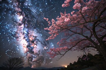 Fototapeta premium Cherry Blossoms Under the Milky Way
