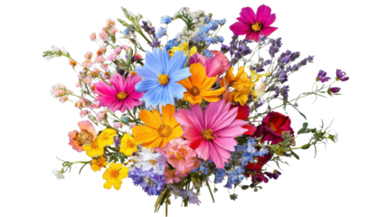Colorful bouquet of wildflowers on transparent background celebrating beauty of nature